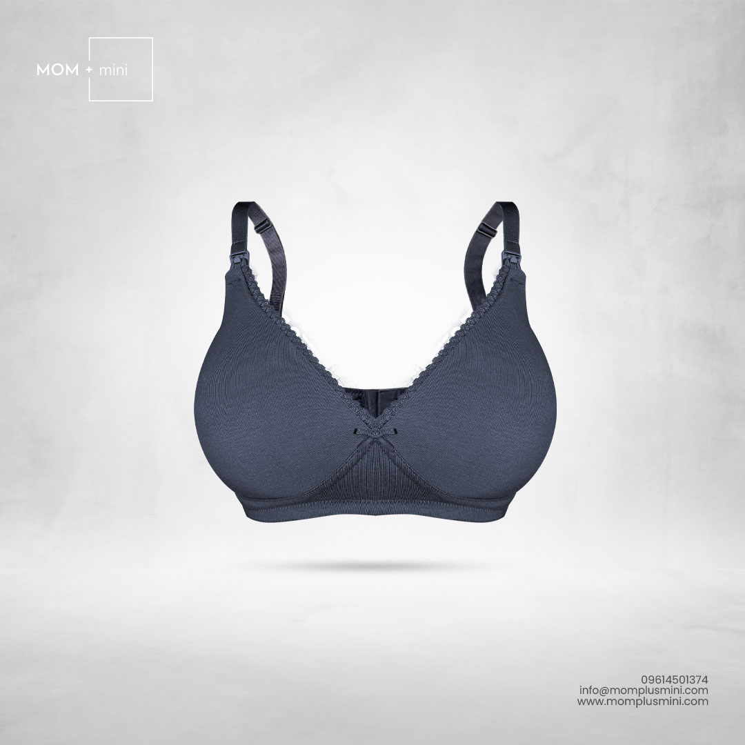 Peace Navy Blue Border Lace Nursing Bra Padded