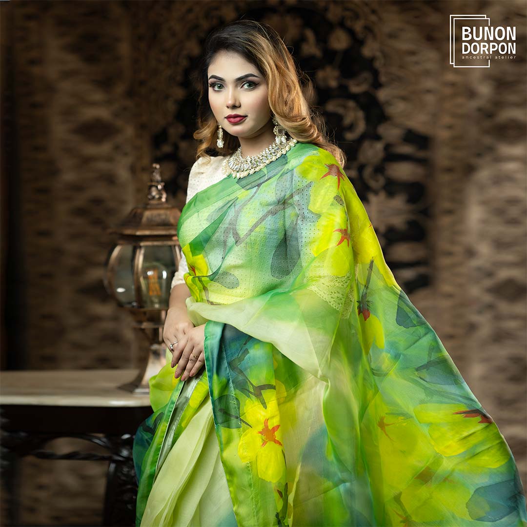 Verdant Vineyard Regal Hand Painted Silk Saree