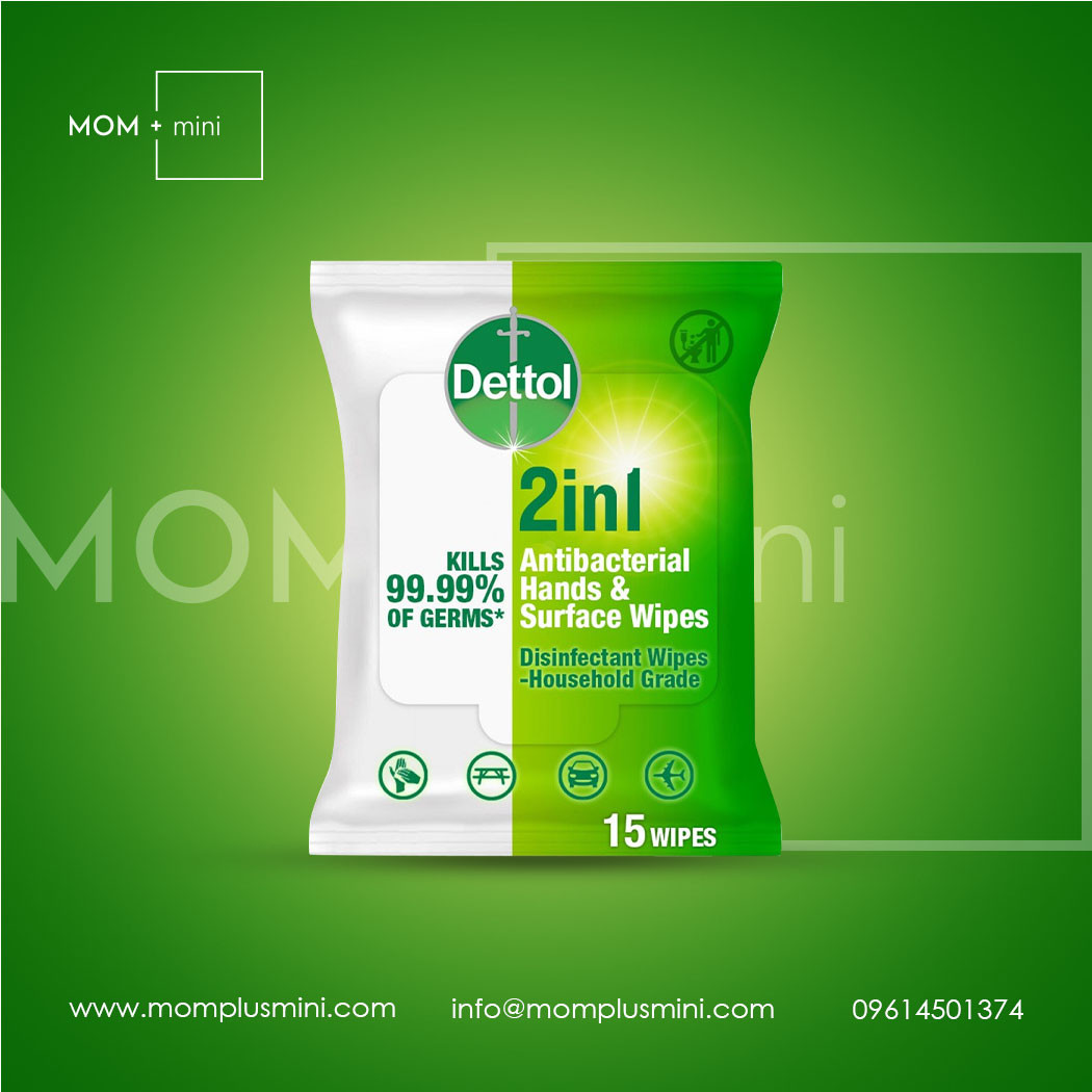 Dettol 2 in 1 Antibacterial Hand & Surface Disinfectant Wipes 60 Pcs