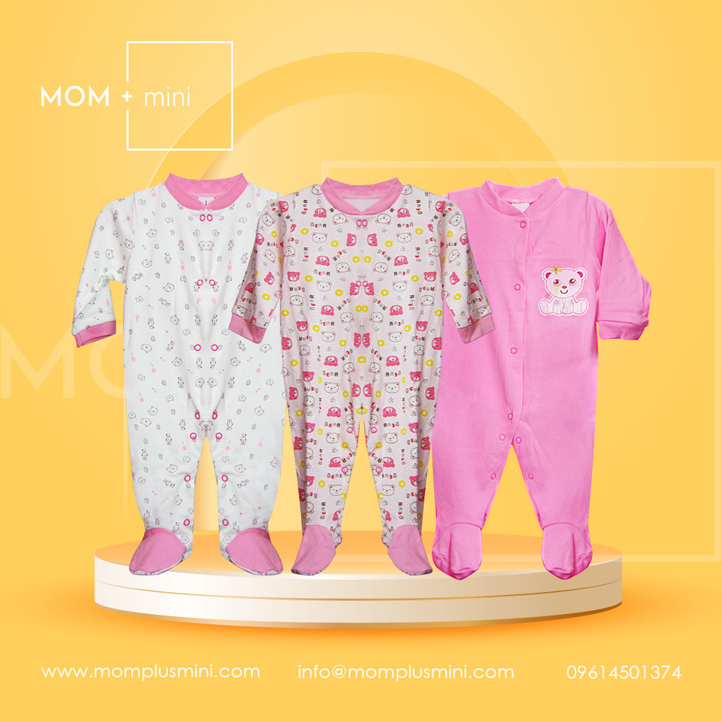 Baby Sleep Suit 3 Pieces Set Pink