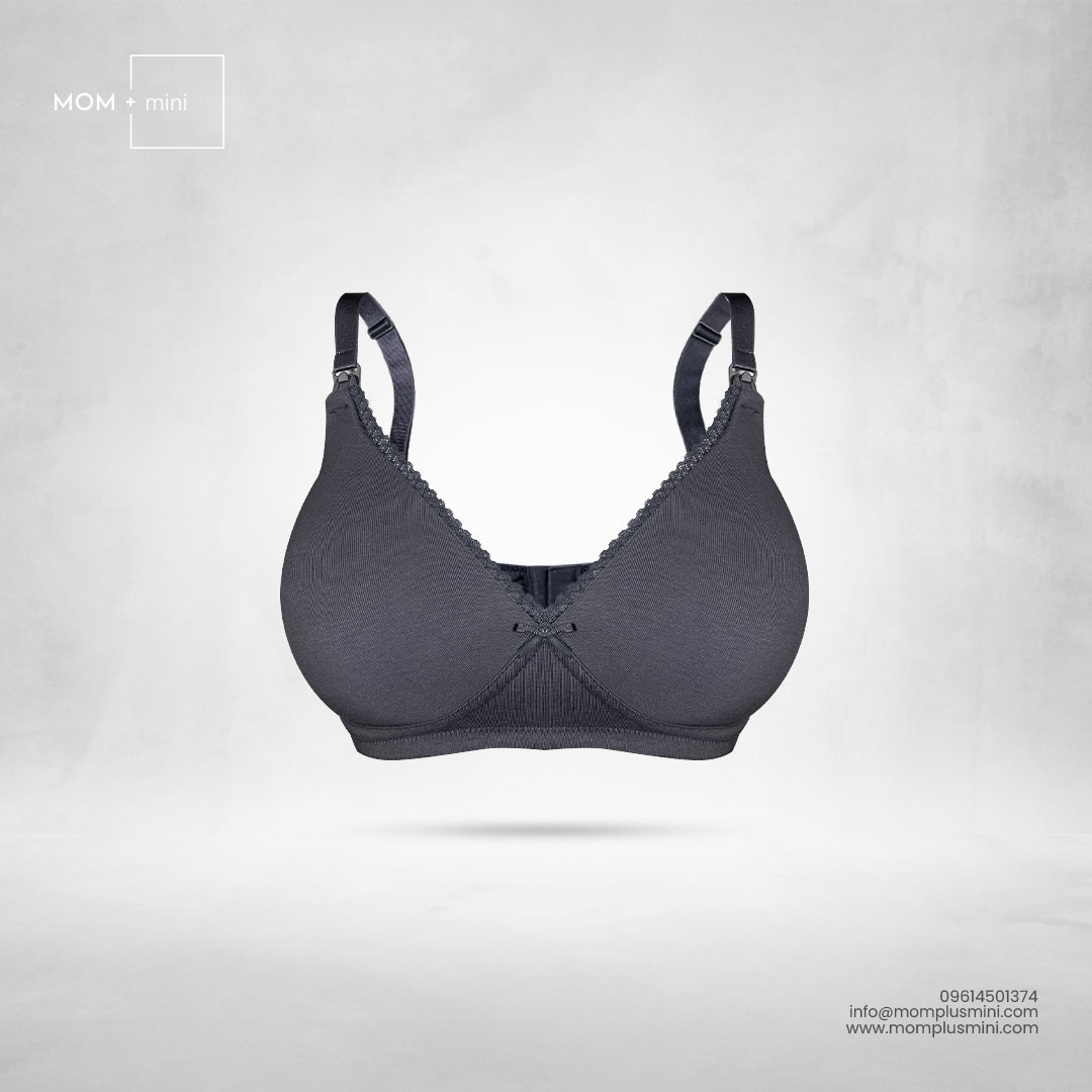 Peace Dark Gray Border Lace Nursing Bra Padded