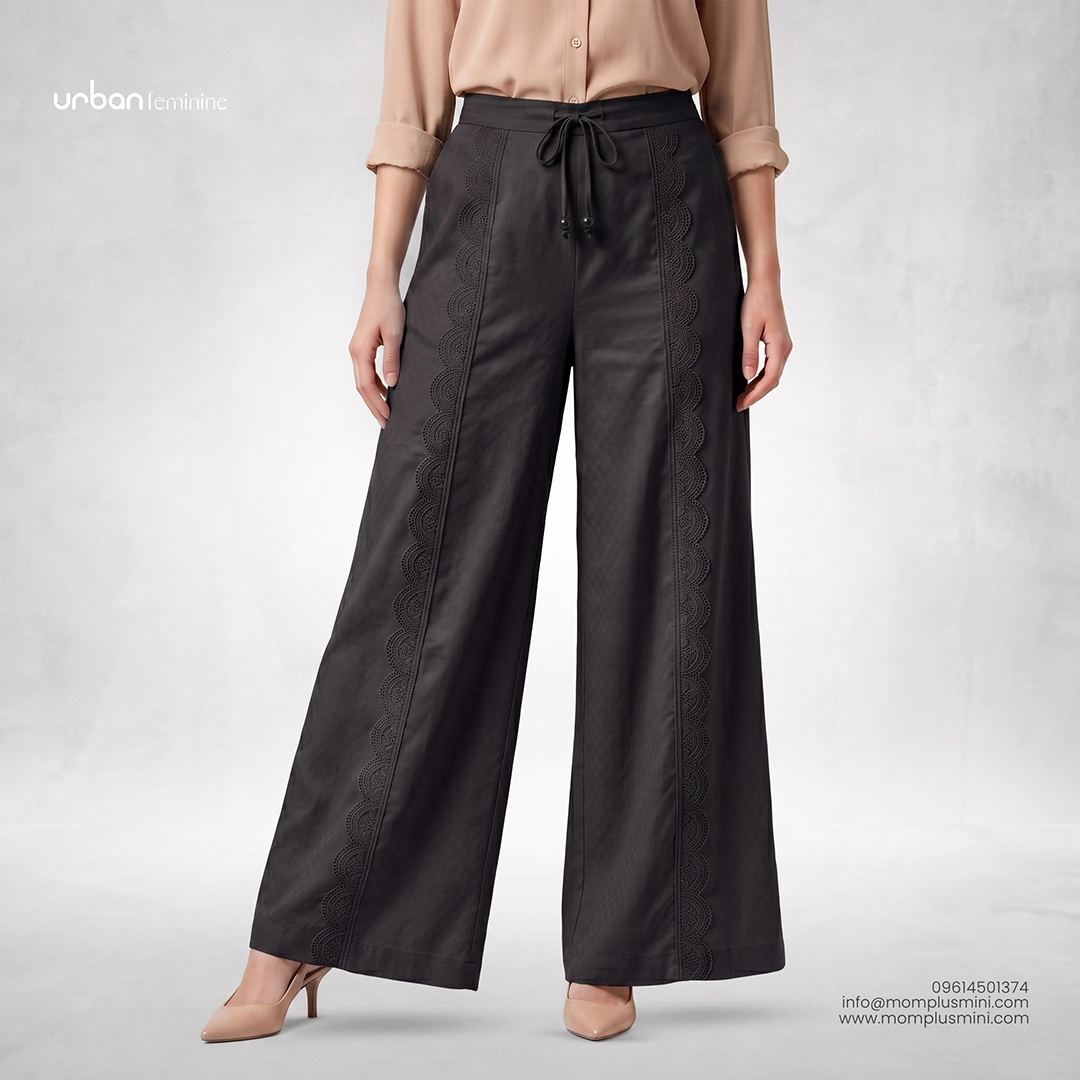 LaceFlow Jacquard Wide-Leg Pant | Black