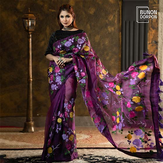 Lavish Lilac Hand Painted Silk Saree