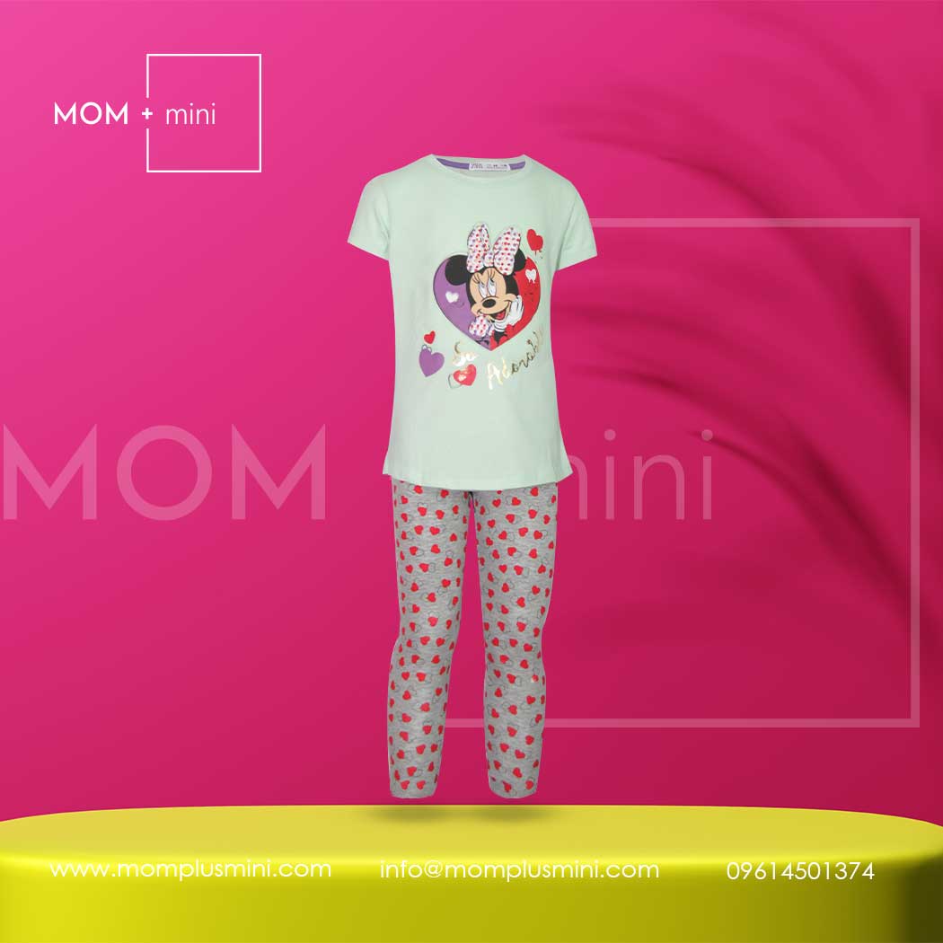 Girls T-shirt Set with Leggings Minnie Mouse Paste & Gray