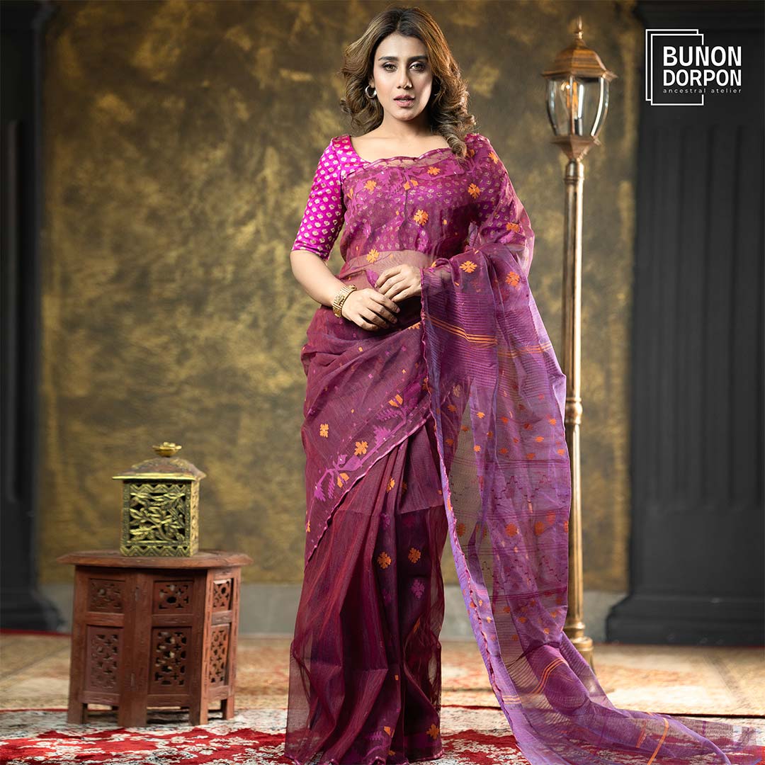 Opulent Indigo Heritage Jamdani Saree