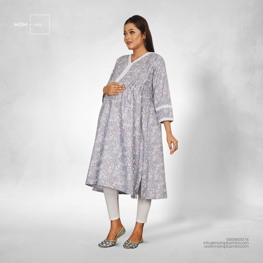 Pregnancy Dress Gray Blossoms Maternity Kurta