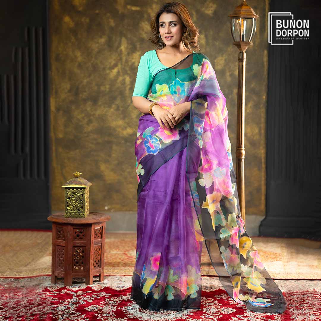 Sovereign Mauve Monarchy Hand Painted Silk Saree