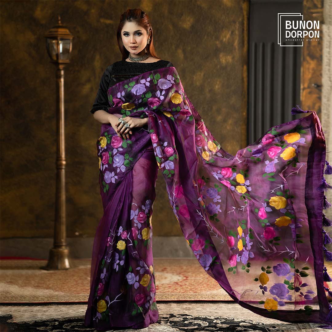 Lavish Lilac Hand Painted Silk Saree