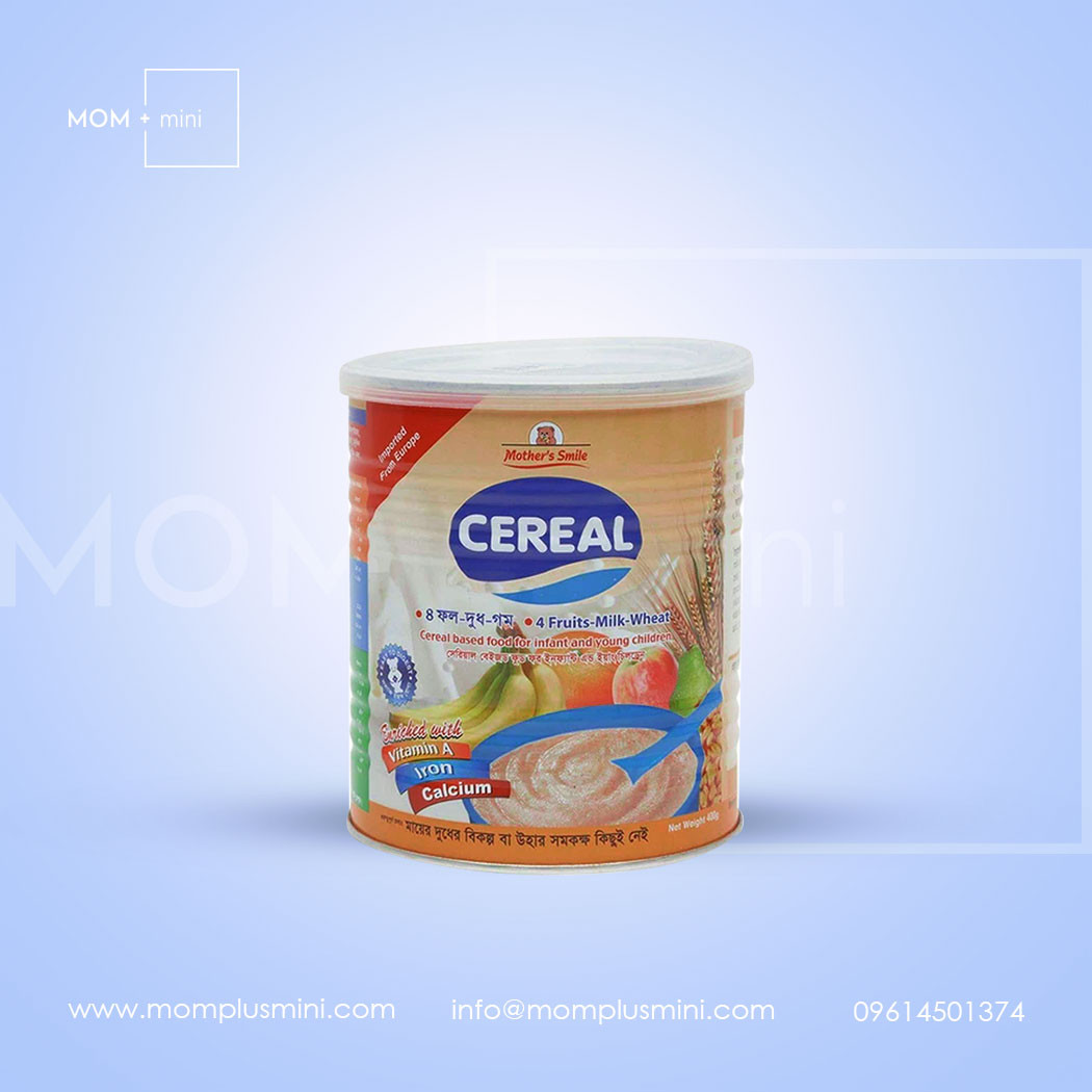 Mother's Smile Cereal 4 Fruits, Milk & Wheat 6-24 Months 400gm Tin