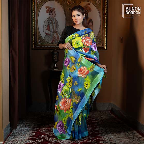 Ethereal Sky Canvas Hand Painted Silk Saree